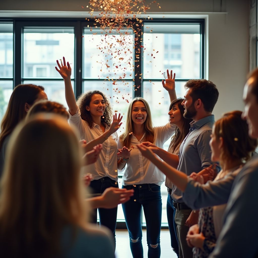Equipo celebrando éxito del proyecto